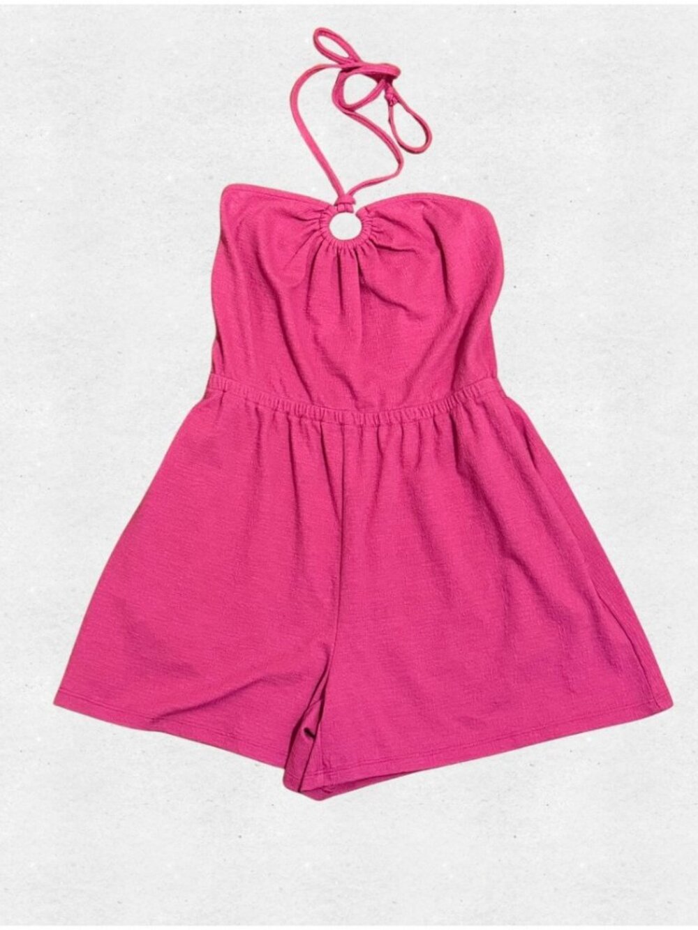 Hot Pink Terry Cloth O Ring Halter Romper Small Old Navy Pockets Beach Coverup